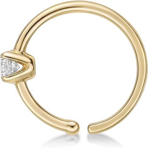 Lavari Jewelers 22 Gauge Cubic Zirconia Open Hoop Nose Ring for Women in 14k White or Yellow Gold 5/16 Inches 2 mm 22G in Saudi Arabia