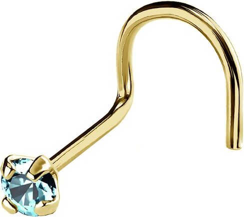 Jewelry Avalanche 22G Solid 14Kt Gold Nose Screw Stud with Prong Set real Blue Topaz Gemstone, 14kt Yellow Gold or 14kt White Gold - November Birthstone Nose Ring in Saudi Arabia