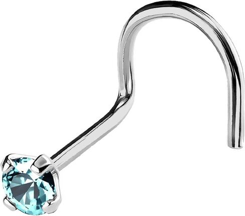 Jewelry Avalanche 22G Solid 14Kt Gold Nose Screw Stud with Prong Set real Blue Topaz Gemstone, 14kt Yellow Gold or 14kt White Gold - November Birthstone Nose Ring in Saudi Arabia