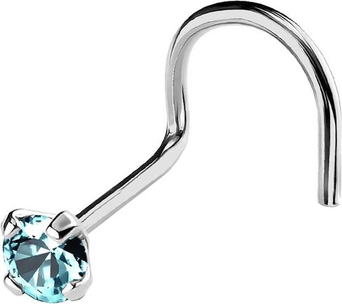 Jewelry Avalanche 22G Solid 14Kt Gold Nose Screw Stud with Prong Set real Blue Topaz Gemstone, 14kt Yellow Gold or 14kt White Gold - November Birthstone Nose Ring in Saudi Arabia