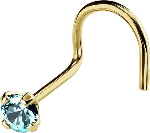 Jewelry Avalanche 22G Solid 14Kt Gold Nose Screw Stud with Prong Set real Blue Topaz Gemstone, 14kt Yellow Gold or 14kt White Gold - November Birthstone Nose Ring in Saudi Arabia