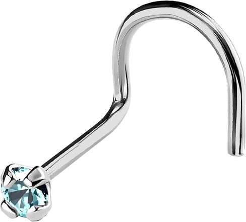 Jewelry Avalanche 22G Solid 14Kt Gold Nose Screw Stud with Prong Set real Blue Topaz Gemstone, 14kt Yellow Gold or 14kt White Gold - November Birthstone Nose Ring in Saudi Arabia