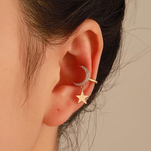 كريستال ستار الأذن كليب القرط واحد الفضة نجمة الشمال الكفة التفاف القرط بيان نجمة غير ثقب الغضروف كليب على القرط حجر الراين نجمة الزاحف أقراط مجوهرات للنساء والفتيات in Kuwait