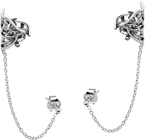 AeraVida Trendy Leaf Ear Cuff & Chain .925 Sterling Silver Stud Earrings | Cuff Earrings for Women | Sterling Silver Post Earrings | Chain Cuff Earrings | Silver Post Earrings for Women in Saudi Arabia