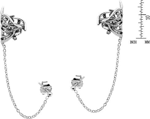 AeraVida Trendy Leaf Ear Cuff & Chain .925 Sterling Silver Stud Earrings | Cuff Earrings for Women | Sterling Silver Post Earrings | Chain Cuff Earrings | Silver Post Earrings for Women in Saudi Arabia