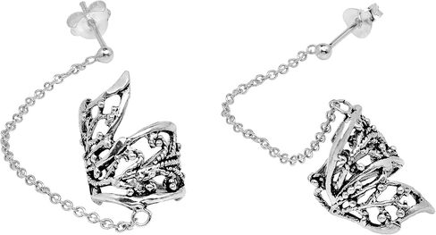AeraVida Trendy Leaf Ear Cuff & Chain .925 Sterling Silver Stud Earrings | Cuff Earrings for Women | Sterling Silver Post Earrings | Chain Cuff Earrings | Silver Post Earrings for Women in Saudi Arabia