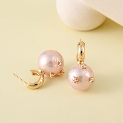 Freshwater Cultured Pearl Earrings for Women 18K Gold plated cooper Pearl Drop Earrings Dangle Small Huggie Hoop Earrings Bridesmaid Earrings Wedding Jewelry in Saudi Arabia