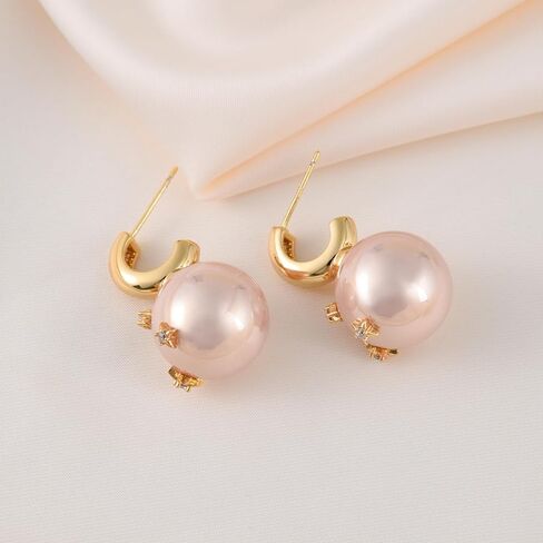 Freshwater Cultured Pearl Earrings for Women 18K Gold plated cooper Pearl Drop Earrings Dangle Small Huggie Hoop Earrings Bridesmaid Earrings Wedding Jewelry in Saudi Arabia