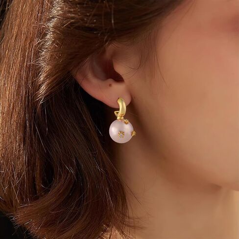 Freshwater Cultured Pearl Earrings for Women 18K Gold plated cooper Pearl Drop Earrings Dangle Small Huggie Hoop Earrings Bridesmaid Earrings Wedding Jewelry in Saudi Arabia