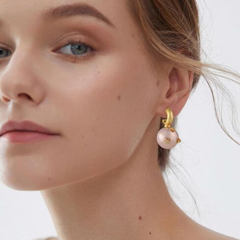 Freshwater Cultured Pearl Earrings for Women 18K Gold plated cooper Pearl Drop Earrings Dangle Small Huggie Hoop Earrings Bridesmaid Earrings Wedding Jewelry in Saudi Arabia