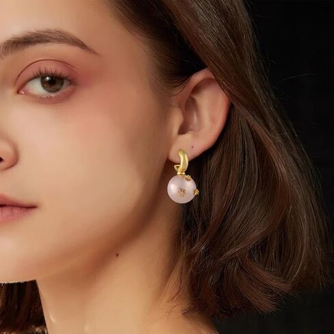 Freshwater Cultured Pearl Earrings for Women 18K Gold plated cooper Pearl Drop Earrings Dangle Small Huggie Hoop Earrings Bridesmaid Earrings Wedding Jewelry in Saudi Arabia