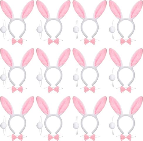 36 Pieces Easter Bunny Ears Kit Plush Bunny Ears Headbands Bow Tie and Tail Easter Rabbit Ear Hairband Cute Spring Costume Accessories Kit for Kid's Easter Party Favors in Saudi Arabia