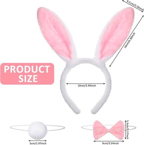 36 Pieces Easter Bunny Ears Kit Plush Bunny Ears Headbands Bow Tie and Tail Easter Rabbit Ear Hairband Cute Spring Costume Accessories Kit for Kid's Easter Party Favors in Saudi Arabia