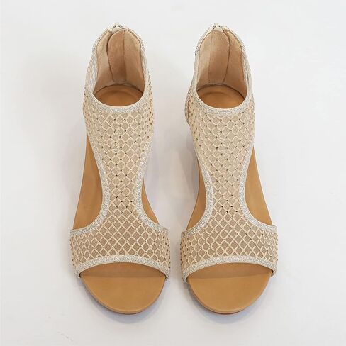 LOCIIXAT Women's Round Open Toe Wedge Sandals Zip Back Mid Heel Summer Dressy Sandals Shoes in Saudi Arabia