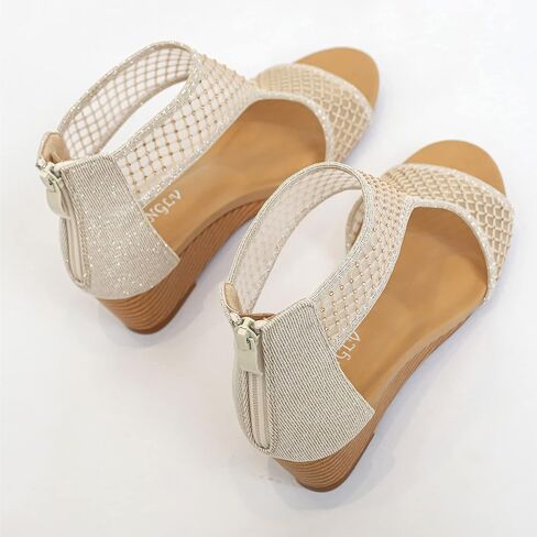 LOCIIXAT Women's Round Open Toe Wedge Sandals Zip Back Mid Heel Summer Dressy Sandals Shoes in Saudi Arabia