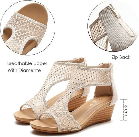 LOCIIXAT Women's Round Open Toe Wedge Sandals Zip Back Mid Heel Summer Dressy Sandals Shoes in Saudi Arabia