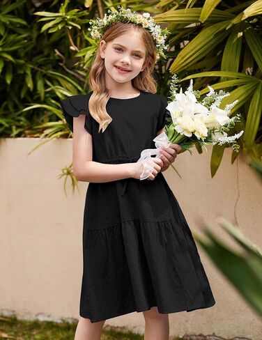 Arshiner Toddler Cotton Linen Dress Summer Casual Party Double-Ruffle Sleeves Dresses 2-6Y in Kuwait