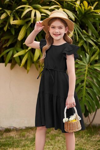 Arshiner Toddler Cotton Linen Dress Summer Casual Party Double-Ruffle Sleeves Dresses 2-6Y in Kuwait