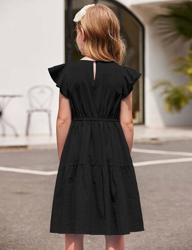 Arshiner Toddler Cotton Linen Dress Summer Casual Party Double-Ruffle Sleeves Dresses 2-6Y in Kuwait