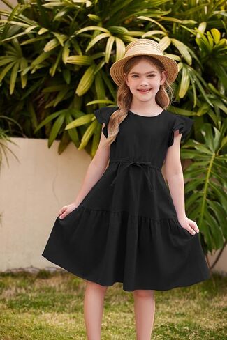 Arshiner Toddler Cotton Linen Dress Summer Casual Party Double-Ruffle Sleeves Dresses 2-6Y in Kuwait