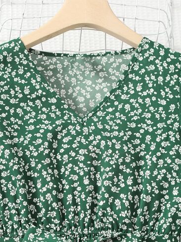SOLY HUX Girl's Ditsy Floral V Neck Belted A Line Mini Dress Flounce Long Sleeve Ruffle Hem Swing Short Dresses in Saudi Arabia