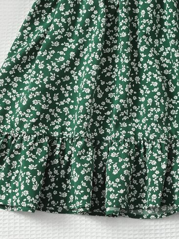 SOLY HUX Girl's Ditsy Floral V Neck Belted A Line Mini Dress Flounce Long Sleeve Ruffle Hem Swing Short Dresses in Saudi Arabia