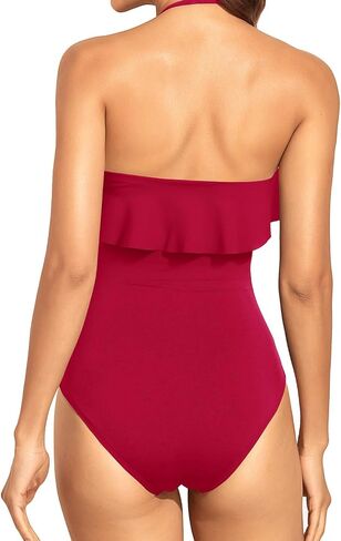 Holipick Strapless One Piece Swimsuits for Women Tummy Control Bandeau Bathing Suits Ruffle Slimming Swimwear in Saudi Arabia