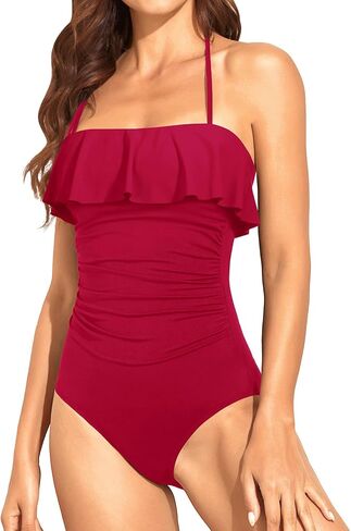 Holipick Strapless One Piece Swimsuits for Women Tummy Control Bandeau Bathing Suits Ruffle Slimming Swimwear in Saudi Arabia