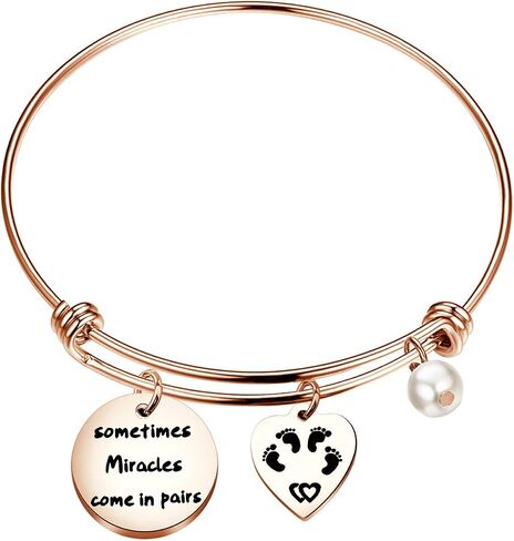 bobauna Mom Of Twins Gift Sometimes Miracles Come In Pairs Expandable Wire Bangle Bracelet Keychain Twins Jewelry in Saudi Arabia