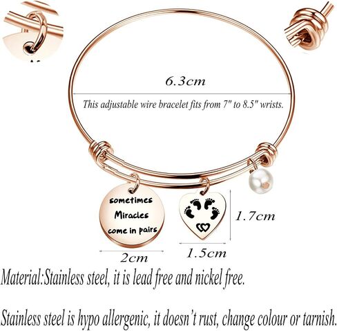 bobauna Mom Of Twins Gift Sometimes Miracles Come In Pairs Expandable Wire Bangle Bracelet Keychain Twins Jewelry in Saudi Arabia