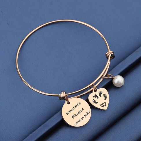 bobauna Mom Of Twins Gift Sometimes Miracles Come In Pairs Expandable Wire Bangle Bracelet Keychain Twins Jewelry in Saudi Arabia