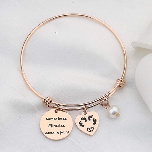 bobauna Mom Of Twins Gift Sometimes Miracles Come In Pairs Expandable Wire Bangle Bracelet Keychain Twins Jewelry in Saudi Arabia