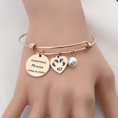 bobauna Mom Of Twins Gift Sometimes Miracles Come In Pairs Expandable Wire Bangle Bracelet Keychain Twins Jewelry in Saudi Arabia