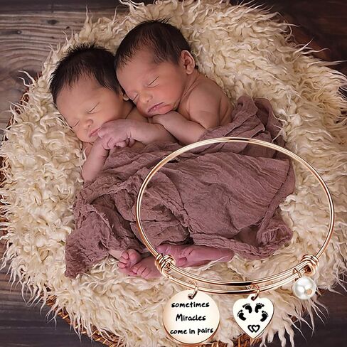 bobauna Mom Of Twins Gift Sometimes Miracles Come In Pairs Expandable Wire Bangle Bracelet Keychain Twins Jewelry in Saudi Arabia