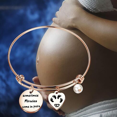 bobauna Mom Of Twins Gift Sometimes Miracles Come In Pairs Expandable Wire Bangle Bracelet Keychain Twins Jewelry in Saudi Arabia