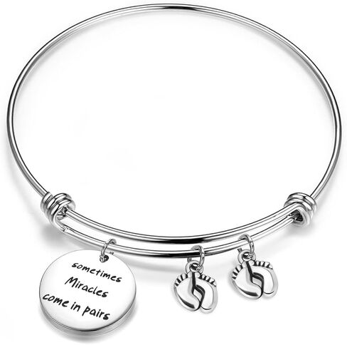 bobauna Mom Of Twins Gift Sometimes Miracles Come In Pairs Expandable Wire Bangle Bracelet Keychain Twins Jewelry in Saudi Arabia