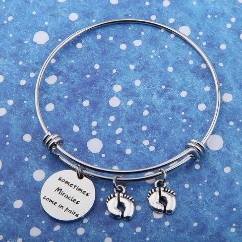 bobauna Mom Of Twins Gift Sometimes Miracles Come In Pairs Expandable Wire Bangle Bracelet Keychain Twins Jewelry in Saudi Arabia