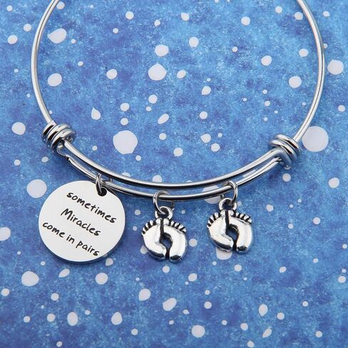 bobauna Mom Of Twins Gift Sometimes Miracles Come In Pairs Expandable Wire Bangle Bracelet Keychain Twins Jewelry in Saudi Arabia