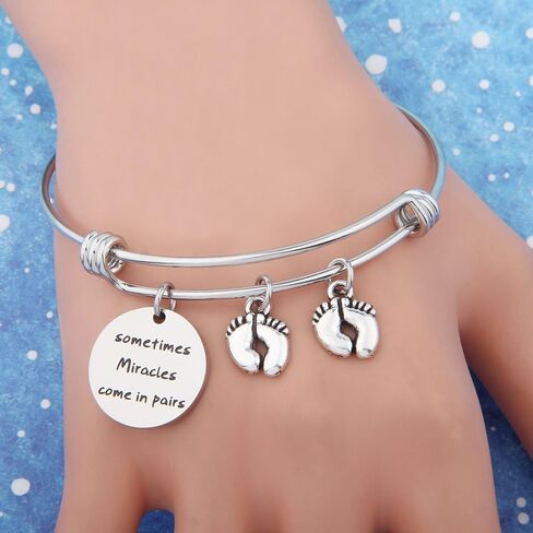 bobauna Mom Of Twins Gift Sometimes Miracles Come In Pairs Expandable Wire Bangle Bracelet Keychain Twins Jewelry in Saudi Arabia