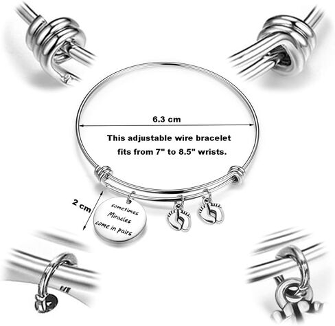 bobauna Mom Of Twins Gift Sometimes Miracles Come In Pairs Expandable Wire Bangle Bracelet Keychain Twins Jewelry in Saudi Arabia