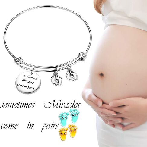 bobauna Mom Of Twins Gift Sometimes Miracles Come In Pairs Expandable Wire Bangle Bracelet Keychain Twins Jewelry in Saudi Arabia