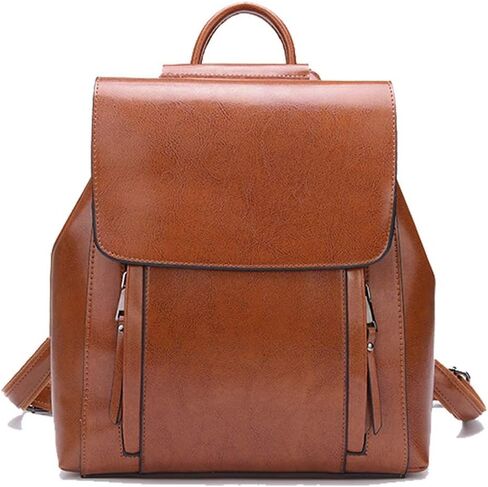 Women's Fashion Purse Backpack Multipurpose Design Shoulder Bag and Zipper Purse Genuine Leather Anti-theft Travel bag (Brown) in Saudi Arabia