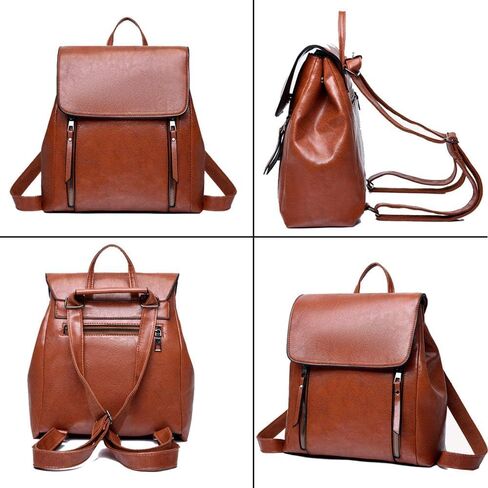 Women's Fashion Purse Backpack Multipurpose Design Shoulder Bag and Zipper Purse Genuine Leather Anti-theft Travel bag (Brown) in Saudi Arabia