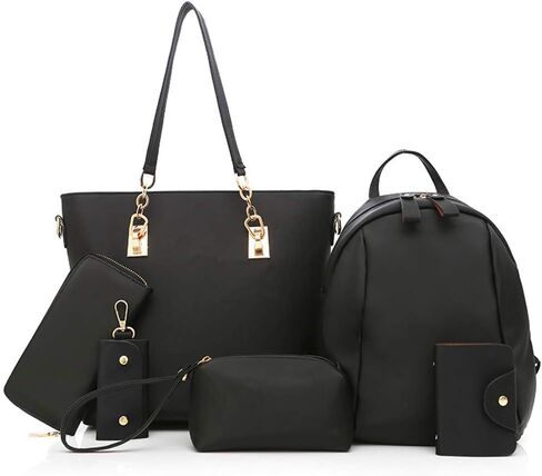 Women Handbag Purse Backpack 6PCS Set Waterproof Shoulder Bag Top-Handle Handbag Tote Purse Wallet Key Case Set in Kuwait