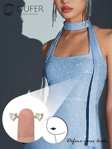 OUFER Titanium Nipple Rings, Heart Nipple Piercing Jewelry, Clear CZ Nipple Bars, Nipple Jewelry, 14G Nipple Rings for Women Sexy in Saudi Arabia