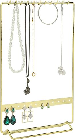 MyGift Modern Brass مطلي معدن سلك مجوهرات قلادة، أقراط وسوار منضدي فانيتي عرض حامل in Saudi Arabia
