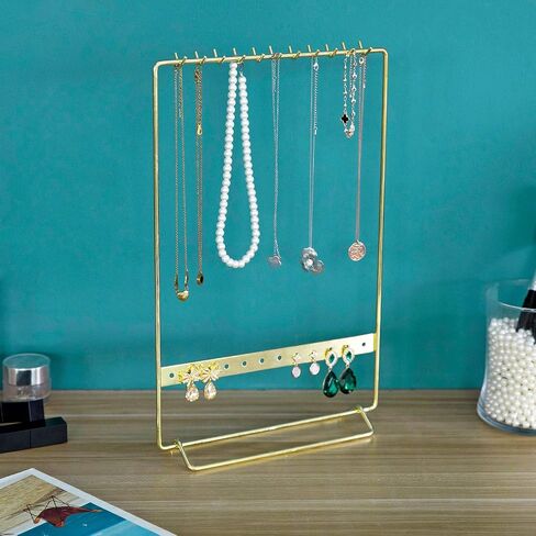 MyGift Modern Brass مطلي معدن سلك مجوهرات قلادة، أقراط وسوار منضدي فانيتي عرض حامل in Saudi Arabia