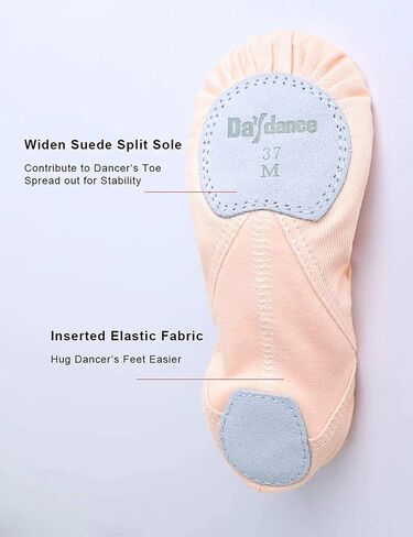 أحذية الباليه النسائية المرنة من القماش الكتاني من Daydance للمراهقين، شباشب رقص ناعمة مقسمة للجمباز واليوجا in Kuwait