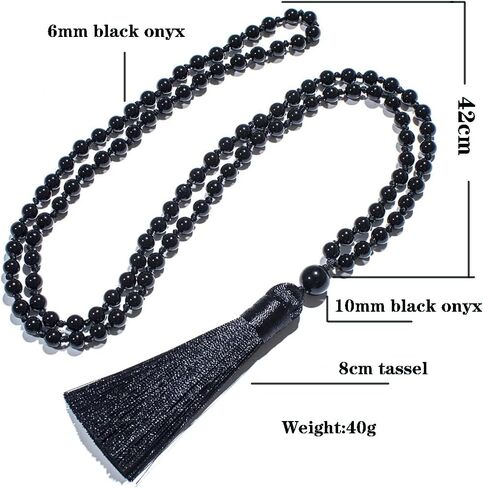 Hovaete 6MM Mala Beads Necklace Natural Stone Meditation Statement Necklace Japa Yoga Rosary Prayer Charm Beaded Tassel Necklace in Kuwait
