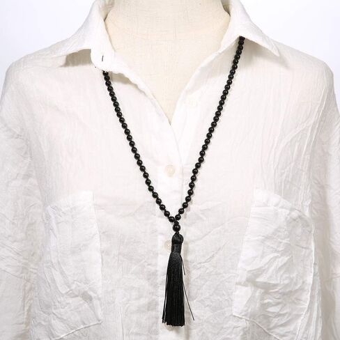 Hovaete 6MM Mala Beads Necklace Natural Stone Meditation Statement Necklace Japa Yoga Rosary Prayer Charm Beaded Tassel Necklace in Kuwait